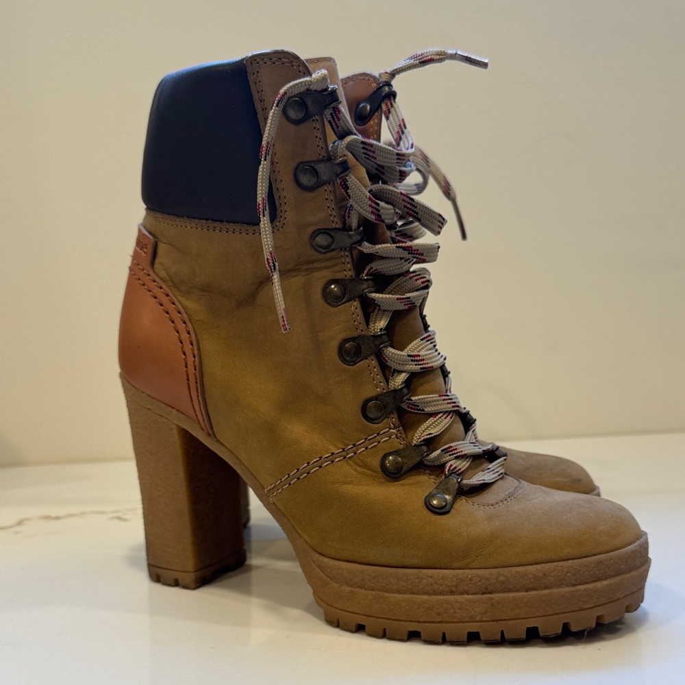 See By Chloe Tan and Black Lace-Up Boots